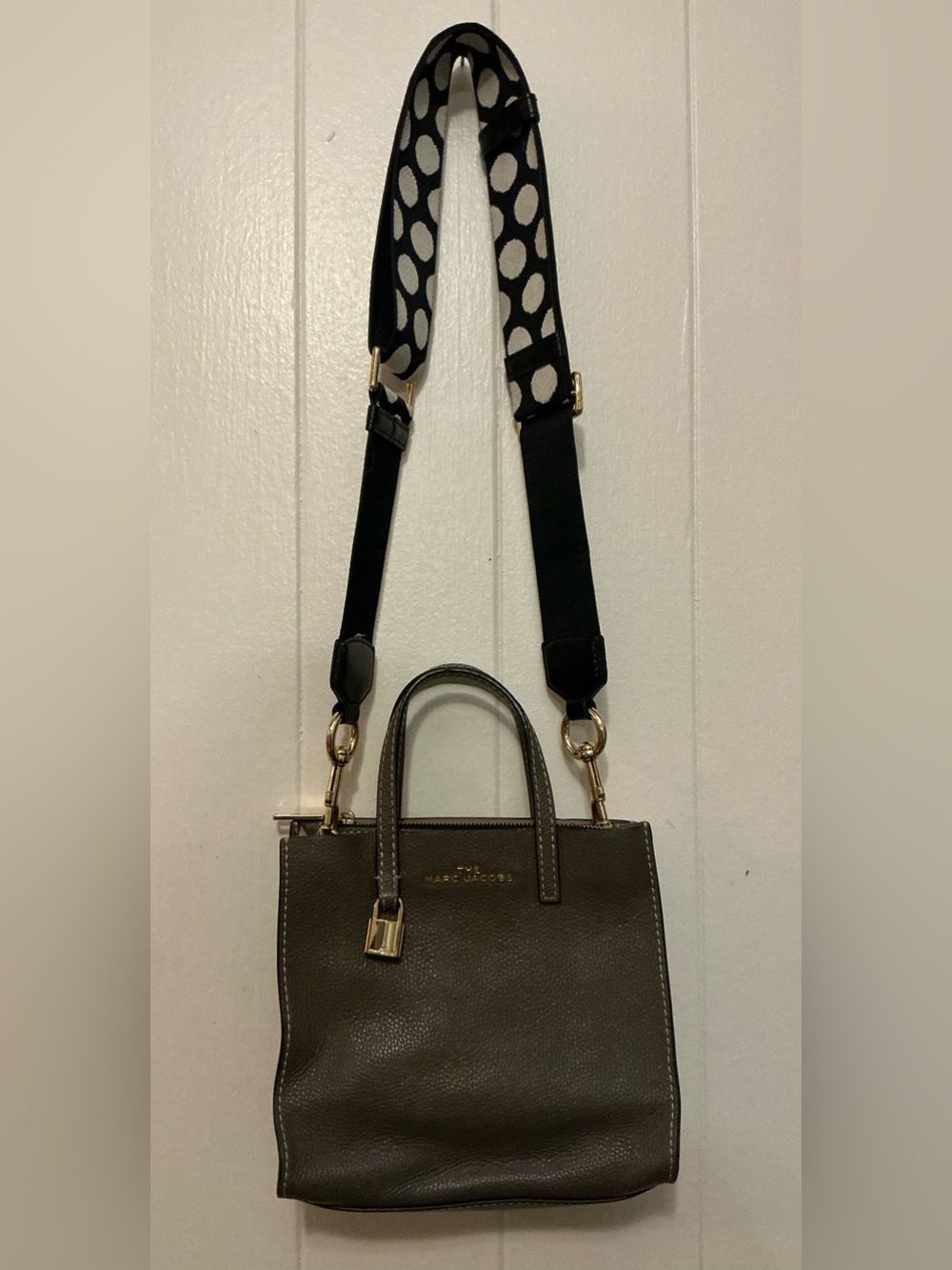 Rare Gray Pebbled Leather The Marc Jacobs Mini Grind Crossbody Tote Handbag Bag